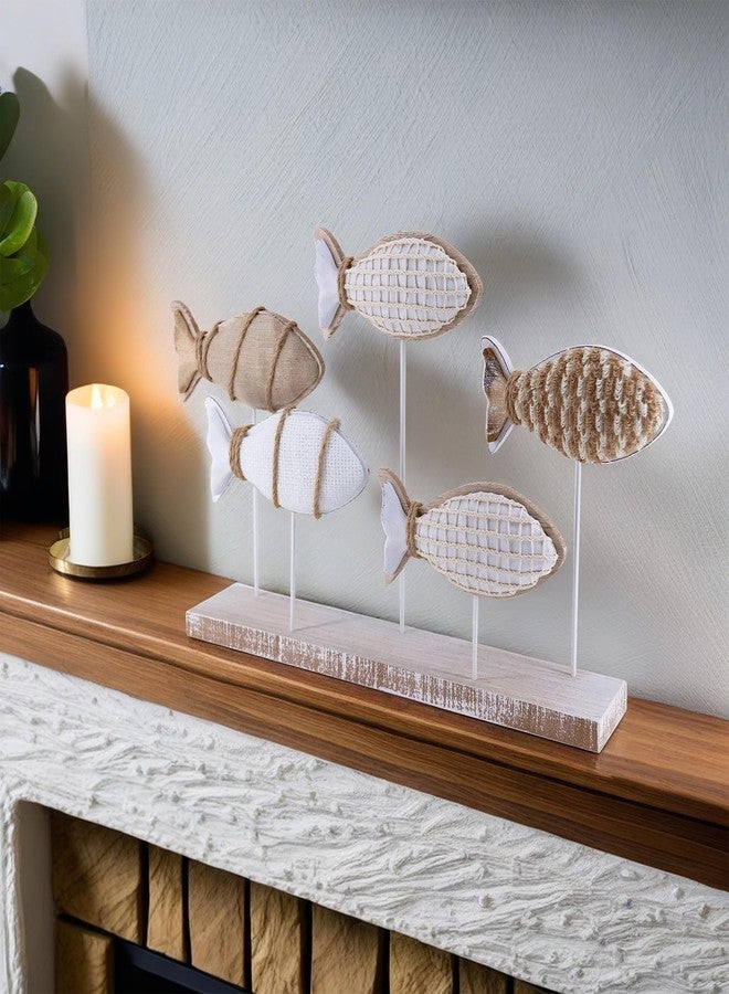 NAUTIMALL Wooden Fish Figurines with Jute Rope and Cotton String, Fish Sculpture Statues for Home Decoration, Table Top Nautical Decor for Living Room, Bedroom, Beachhouse Home Decor (JuteFish-5) - Image 4
